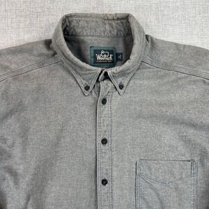 VTG 90s Woolrich Button Down Flannel Work Shirt Men XL Long Gray USA Workwear